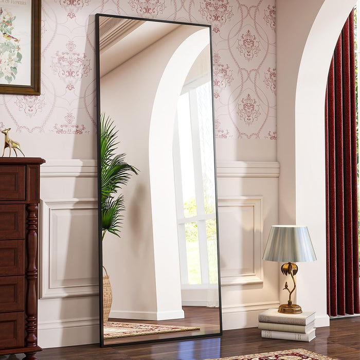 Full Length Mirror, 71"X26" Standing Hanging or Leaning against Wall Floor Mirrors Body Dressing Wall-Mounted for Living Room, Bedroom with Aluminum Alloy Thin Frame, Black