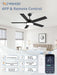 52 Inch Ceiling Fans with Lights, Smart Remote/App Control, Modern Ceiling Fan with 6 Speeds & 3CCT, Dimmable 30W LED, Quiet DC Motor, Noiseless for Living Room, Bedroom, Kitchen, Black