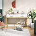 Modern Computer Desk with 2 Drawers Set of 2, 41 Inches Study Writing Office Desk for Home Office, Bedroom, Makeup Vanity Table Desk with Gold Metal Frame, White & Gold