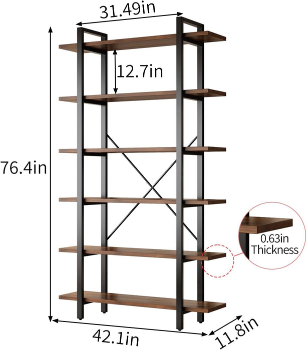Bookshelf, Industrial Style Bookcase, Book Rack, Storage Rack Shelves in Living Room/Home/Office, Books Holder Organizer for Books/Movies (6-Tiers)