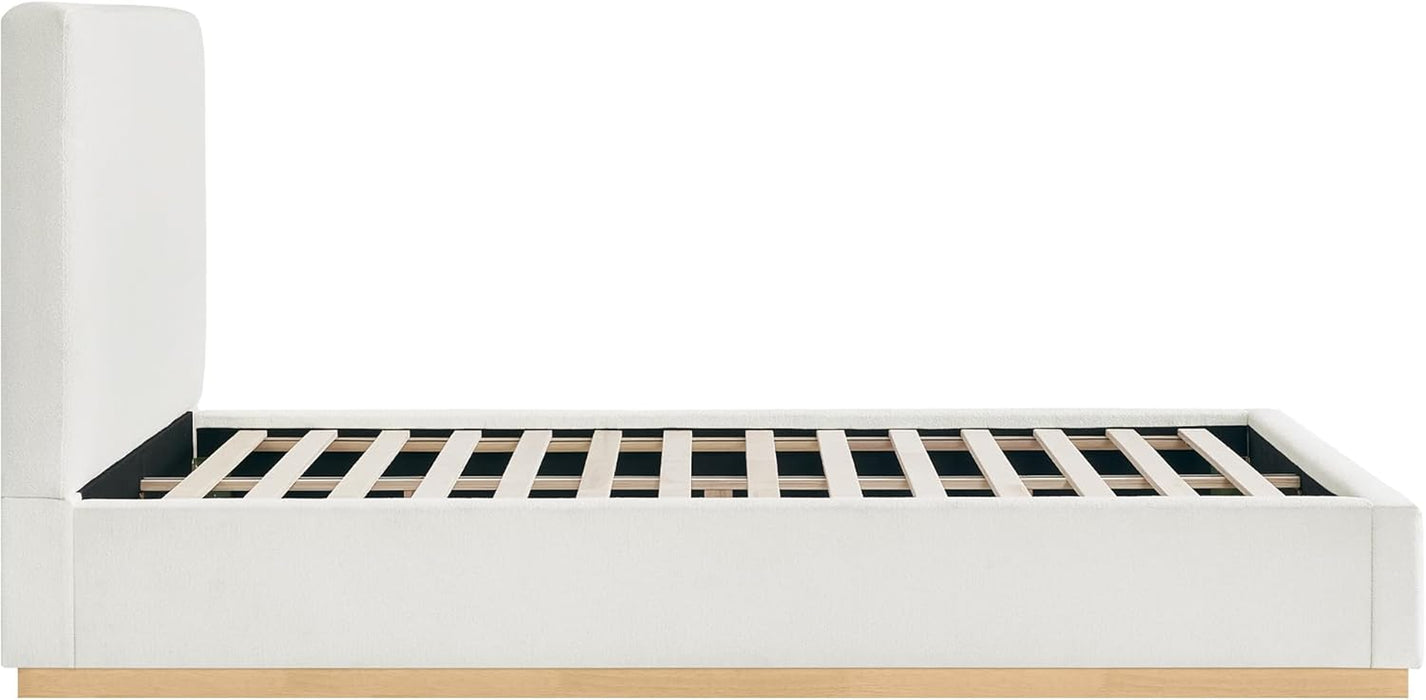 Upholstered Queen Size Bed Frame, Boucle Fabric Platform Bed Mattress Foundation Noise-Free No Box Spring Needed Easy Assembly