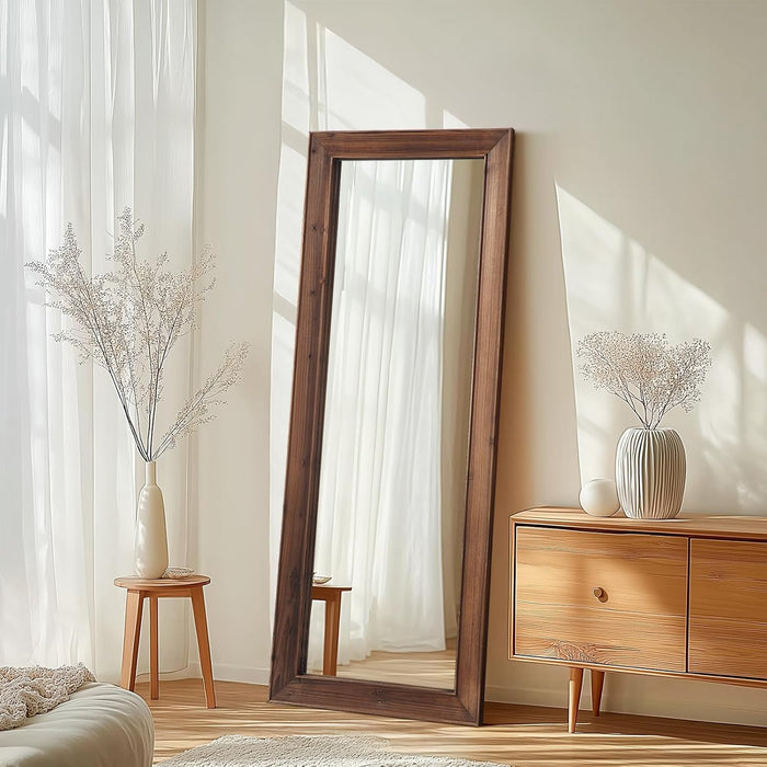 Rustic Floor Full Length Mirror Wood Frame, 56"X21" Brown Mirror
