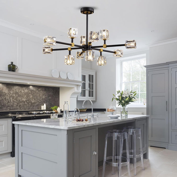 Black Crystal Sputnik Chandelier 12 Lights Adjustable