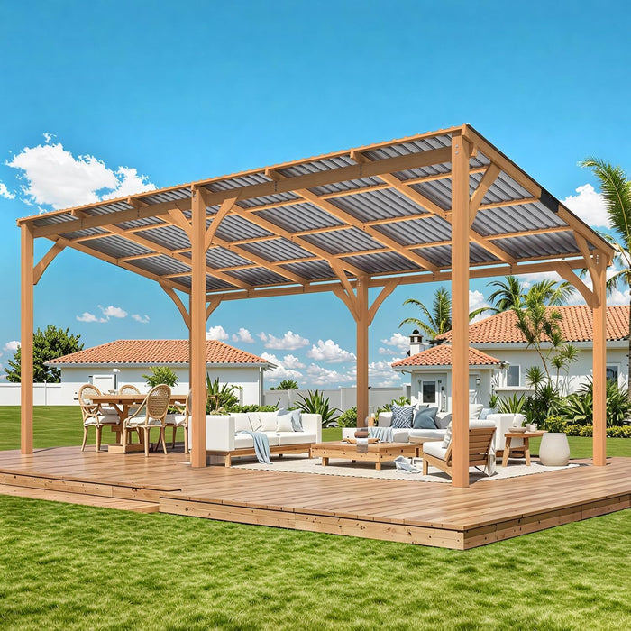 20' X 10' Outdoor Wood Gazebo for Patio, Large Outdoor Lean to Hardtop 10X20 Cedar Pergolas and Gazebos Clearance, Wall Mounted Wooden Gazebo Heavy Duty Awnings for Patio, Decks, Backyard