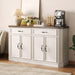 55" Sideboard Buffet Cabinet with 2 Storage Drawers & 4 Doors, Modern Kitchen Sideboards and Buffets with Adjustable Shelves, Wood Coffee Bar Cabinet for Living Room, Entryway, Off-White
