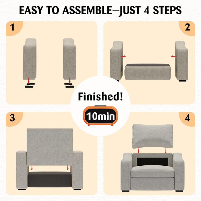 47" Oversized Accent Chair Set of 2, Linen Fabric Modern Chair with Washable Covers, Comfortable Upholstered Large Armchair for Living Room, Bedroom, Office, Oatmeal