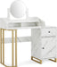 Light Luxury Dressing Table with Storage Cabinet, Modern Vanity Desk with Drawer, Home Makeup Station for Bedroom, Metal Dresser with Adjustable Mirror 3388 (White)