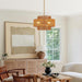 Boho Rattan Chandelier Four Light Fixture Goldtone