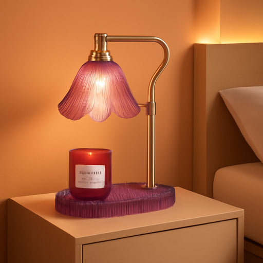 Candle Warmer Lamp with Adjustable Height - Flameless 4-Level Dimmable Wax Warmer, Timer Function & Stylish Design in Multiple Colors(Pink)