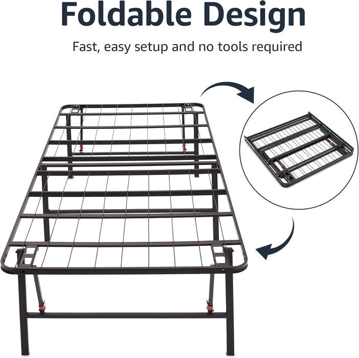 Bed Frame with Storage, Foldable Metal Platform, Sturdy Steel, No Box Spring Needed, 18 Inches High, Tool-Free Setup, Queen Size, Black