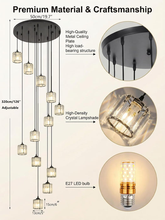 Matte Black Crystal Pendant Chandelier Lighting Fixture