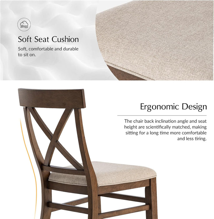 Solid Wood Dining Chairs Set of 2 with Cross Back, Walnut