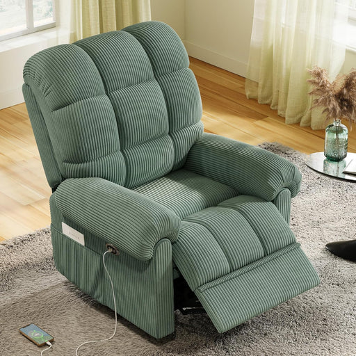 Upgraded 2024 New Power Recliner Chair for Adults, Adjustable Electric Chair Power Reclining Sofa, USB Port, Ultra-Comfy Corduroy Recliner for Living Room, Tool-Less Assembly Single Sofa Green