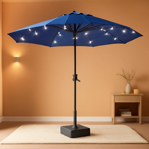 15FT Outdoor Patio Umbrella,Double-Sided Rectangle Market Umbrella with 36 LED Solar Lights & Base,Uv50+ Weather-Resistant Oversized Outdoor Umbrella,Crank Lift,3-Way Shade for Pool,Garden,Backyard
