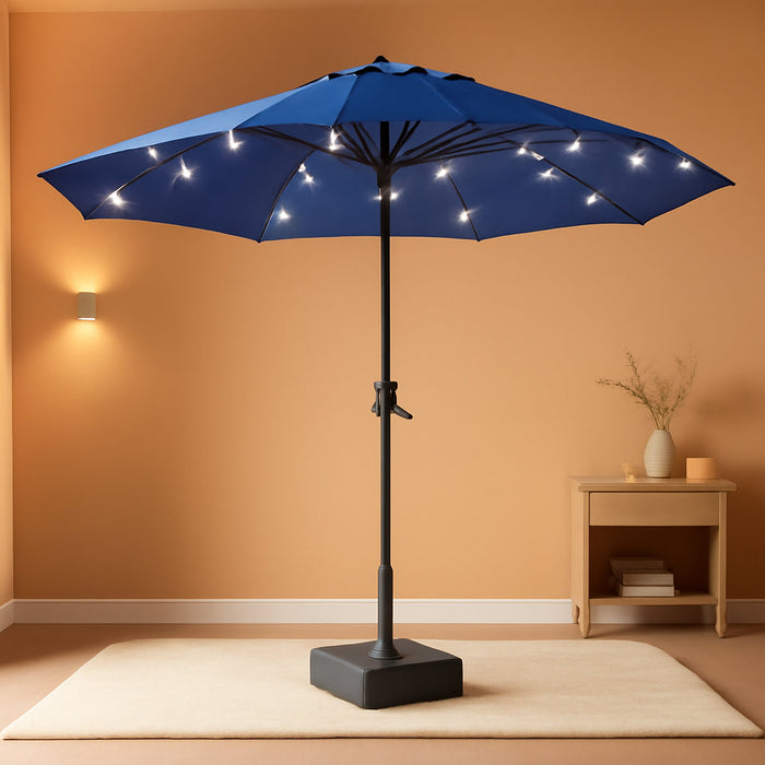 15FT Outdoor Patio Umbrella,Double-Sided Rectangle Market Umbrella with 36 LED Solar Lights & Base,Uv50+ Weather-Resistant Oversized Outdoor Umbrella,Crank Lift,3-Way Shade for Pool,Garden,Backyard
