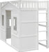 Twin Size House Loft Bed, Wooden Bed Frame with Ladder, Kids Playhouse Bed with Window for Girls Boys, White