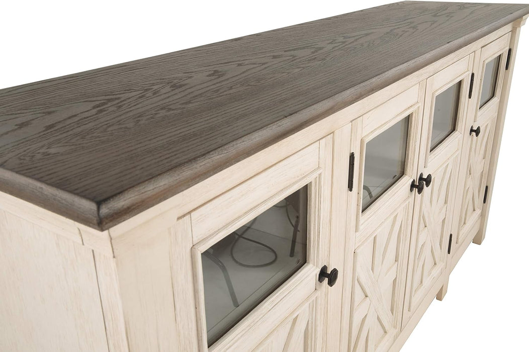 Bolanburg Extra Large TV Stand, Fits Tvs up to 72", 3 Cabinets, Adjustable Storage Shelves, 74.13", Whitewash & 2-Tone Finish