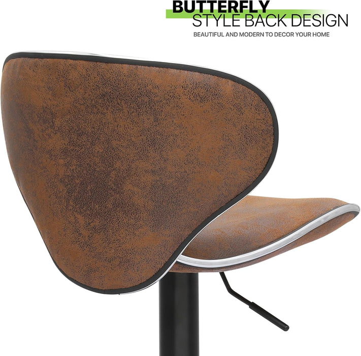 Bar Stools Set of 2 Adjustable Counter Height PU Leather Modern Swivel Barstools W/Back and Footrest Kitchen Counter Chairs, Coffee Color