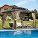 10'X13' Hardtop Gazebo, Galvanized Steel Aluminum Frame with Double Roof, Heavy-Duty Outdoor Patio Gazebo with Curtains & Netting for Backyard, Deck, Porch, Garden, Lawn, Khaki