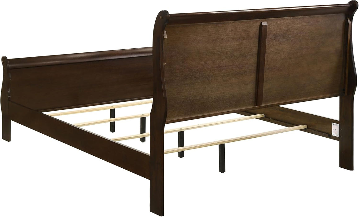 Home Furnishings - Louis Philippe - Wood - Queen Sleigh Bed with Curved Details, Slim Legs, Traditional Style, Geometric Form - Bedroom - Cappuccino - 202411Q