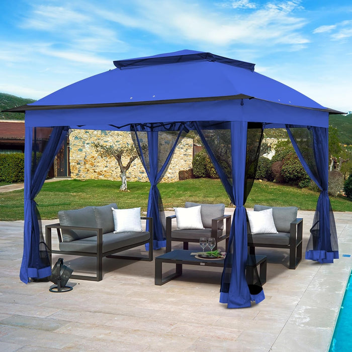 11X11 Pop up Gazebo Tent with Mesh Netting, Instant Outdoor Canopy with UPF 50+ UV Protection, Water Resistant, Blue