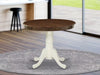 AMT-WLW-TP Antique Kitchen Dining Table - a round Wooden Table Top with Pedestal Base, 36X36 Inch, Walnut & Linen White