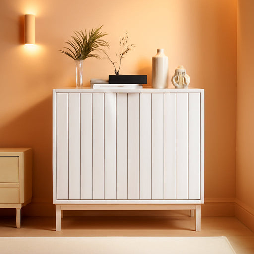 Fluted Buffet Cabinet with Storage, Small Accent Cabinets, White