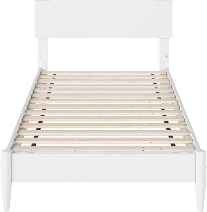 , Aria Twin Solid Wood Modern Low Profile Platform Bed, White