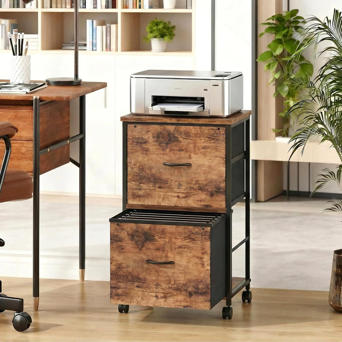 Mobile Printer Stand with 2 Drawers, File Cabinet for Home Office