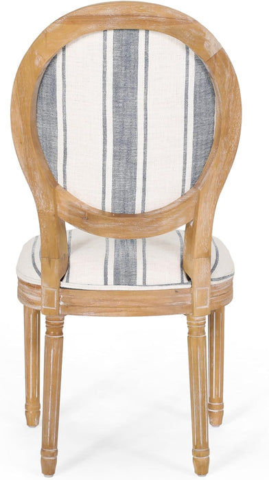 Phinnaeus Dining Chair Set, Set of 4, Wood, Dark Blue Stripes + Light Beige + Natural