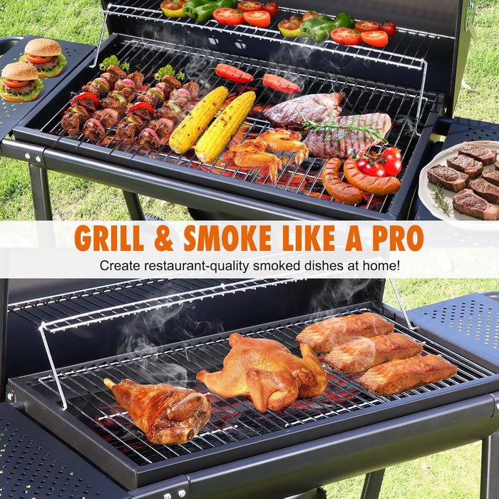 Charcoal BBQ Outdoor Grills: Spacious Barbecue Barrel Grill with Side Tables - Premium Charcoal Bbqs for Patio Cooking Backyard Grilling Tailgating Camping Picnic Party