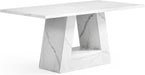 Dining Table for 4-6 People, 63 Inches Dining Room Table with Wooden Triangle Pedestal Base, White Faux Marble Rectangle Dinner Kitchen Table for Dining Room, Kitchen, Living Room