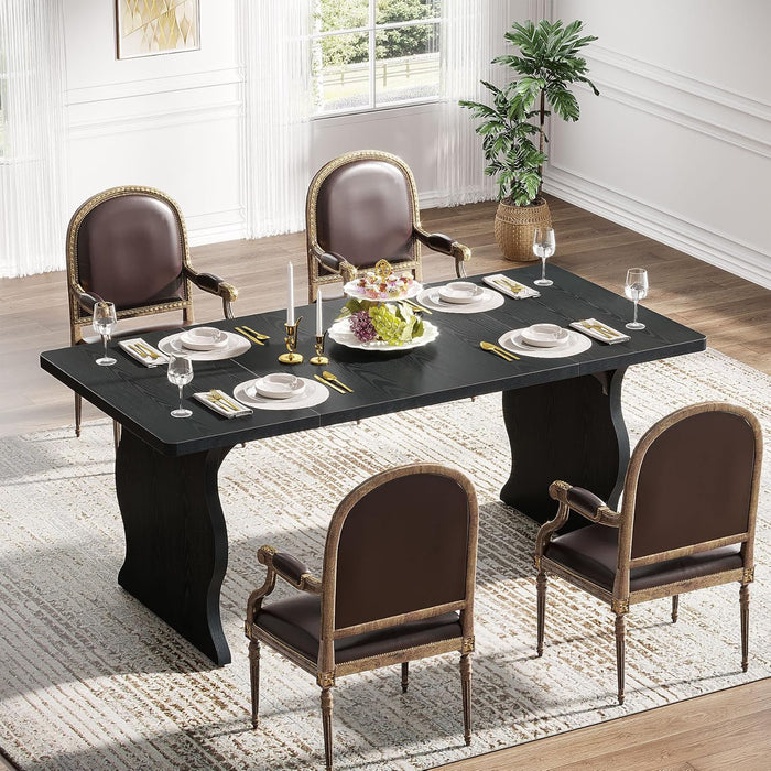 Black Dining Table for 4-6, 63-Inch Rectangular Modern Kitchen Table, Farmhouse Large Kitchen & Dining Room Furniture