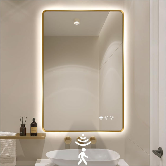 28" X 36" Gold LED Bathroom Mirror with Lights - Motion Sensor