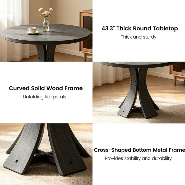 43.3" round Dining Table for 4-6 People | Farmhouse Kitchen Table, Mid Century Modern Circle Dining Table, Curved Solid Wood Frame, for Kitchen Dining Room, Black