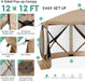 12X12 Pop up Canopy Gazebo, Outdoor Canopy Tent Screen House with 6 Sidewalls and Netting for Camping, Waterproof, UV Resistant, Ez Set-Up Party Tent with Carrying Bag and Ground Stakes,Khaki