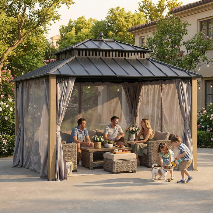 12X10 Weatherproof Cedar Wood Gazebo Galvanized Roof