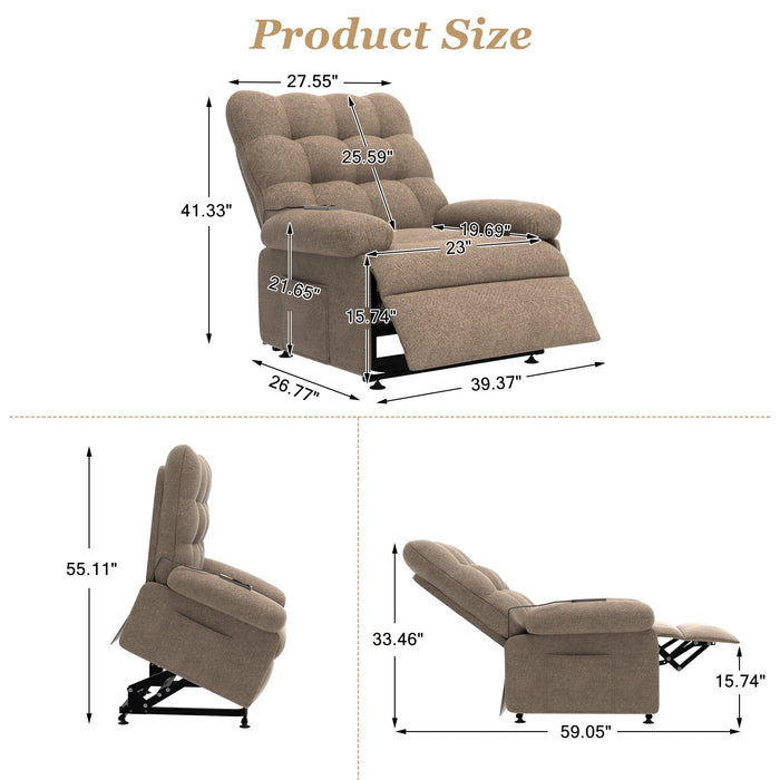 Power Lift Recliner Chair, Recliners with Remote Control and Side Pocket for Living Room, Single Sofa for Elderly and Adults, Ergonomic Lounge Electric Recliner Chair for Home Theater, Brown