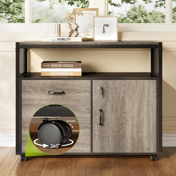 55" Executive Computer Desk and Lateral File Cabinet, L-Shaped Office Desk for Home Office, Furniture Set, Grey