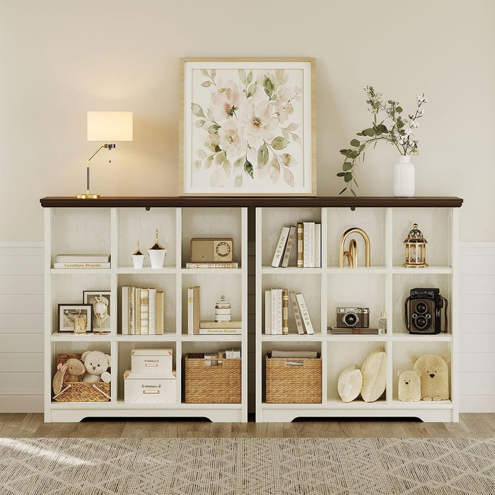 9 Cube Organizer Bookcase, Cube Shelf with Storage, Walnut + White
