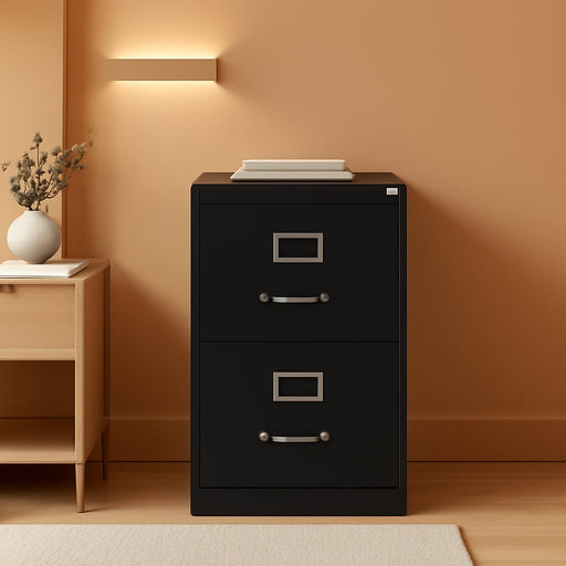 2-Drawer Vertical File with Lock, 15 by 26-1/2 by 28-3/8-Inch, Black