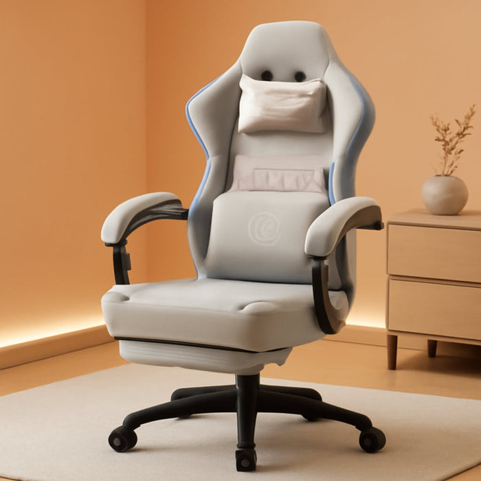 Gaming Chair Breathable Fabric Computer Chair with Pocket Spring Cushion, Comfortable Office Chair with Gel Pad and Storage Bag,Massage Game Chair with Footrest,Grey