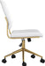 Ivy Armless Swivel Task Chair for Home Office in White Faux Leather with Polished Brass Frame
