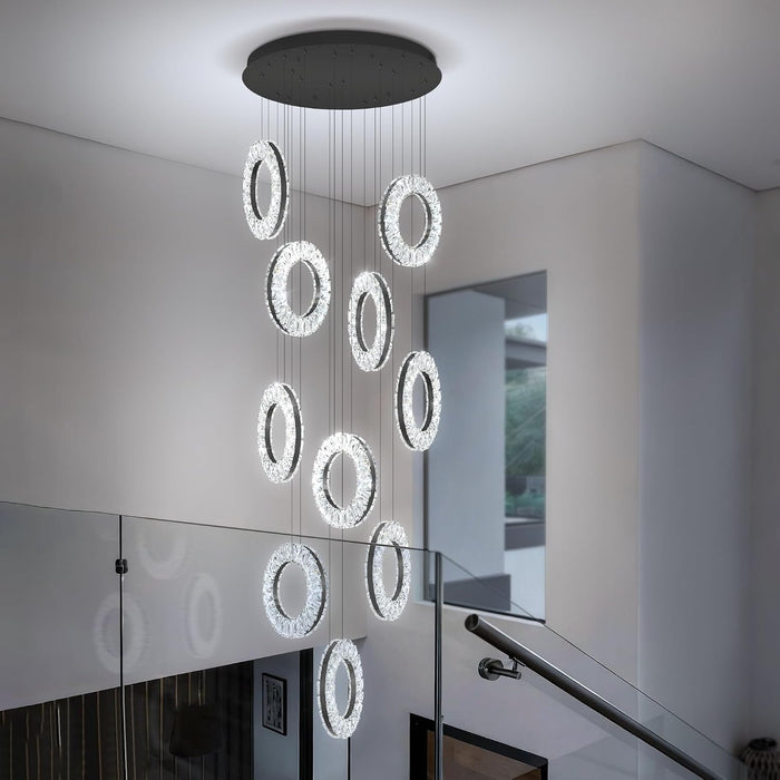 10-Light Crystal Ring Chandelier Ceiling Light Black