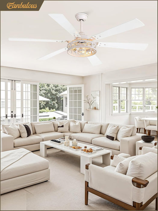65 Inch White Caged Ceiling Fan With Remote