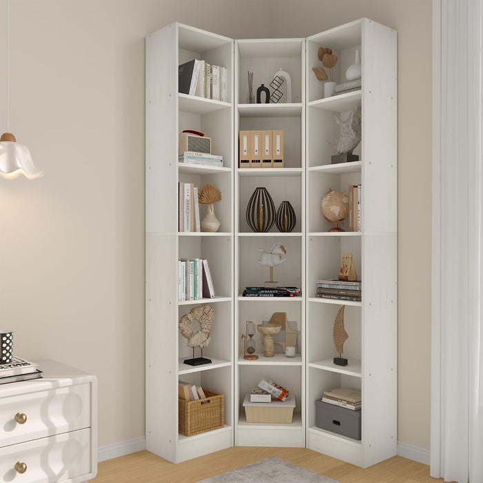 Corner Bookshelf, 6-Tier 3-In-1 Narrow Cube Storage Shelf, White