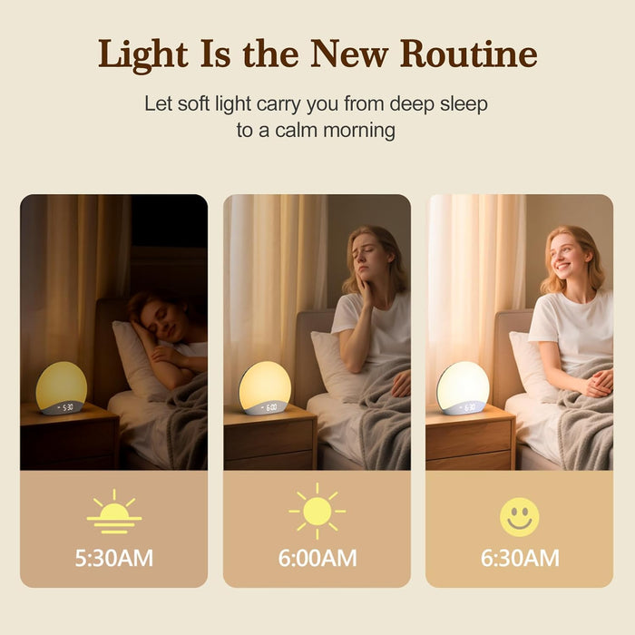 Sound Machine Sunrise Alarm Clock with Night Light, 26 Nature Inspired Sleep Sounds, 0-100% Dimmable Clock, Sunrise Lamp, Wake up Light, Brown/Pink/White Noise Machine for Babys, Adults, Kids