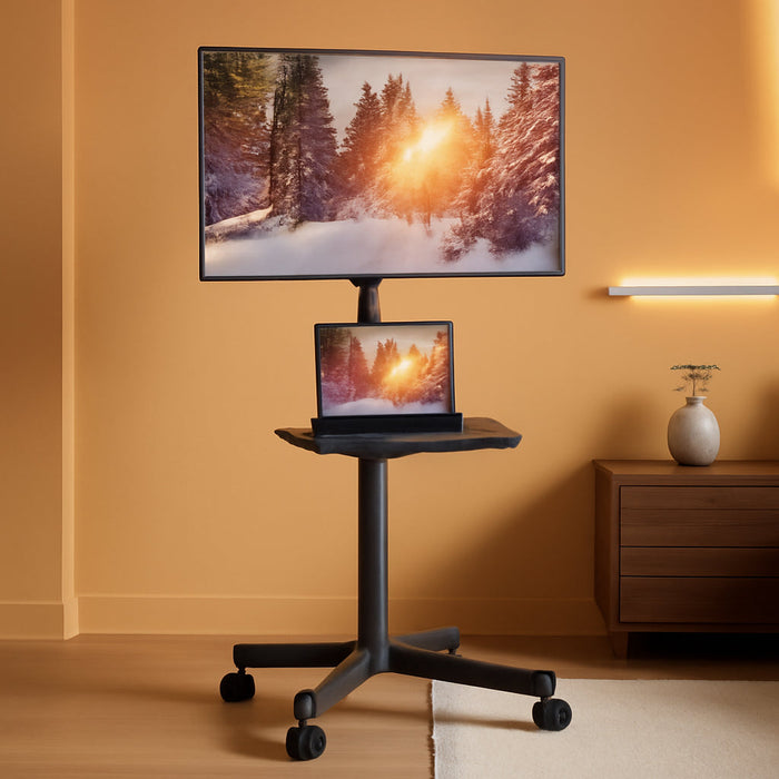 Mobile TV Cart with Wheels for 23-60 Inch LCD LED OLED Flat Curved Screen Outdoor Tvs Height Adjustable Shelf Floor Stand Holds up to 55Lbs Monitor TV Holder with Tray Max VESA 400X400Mm