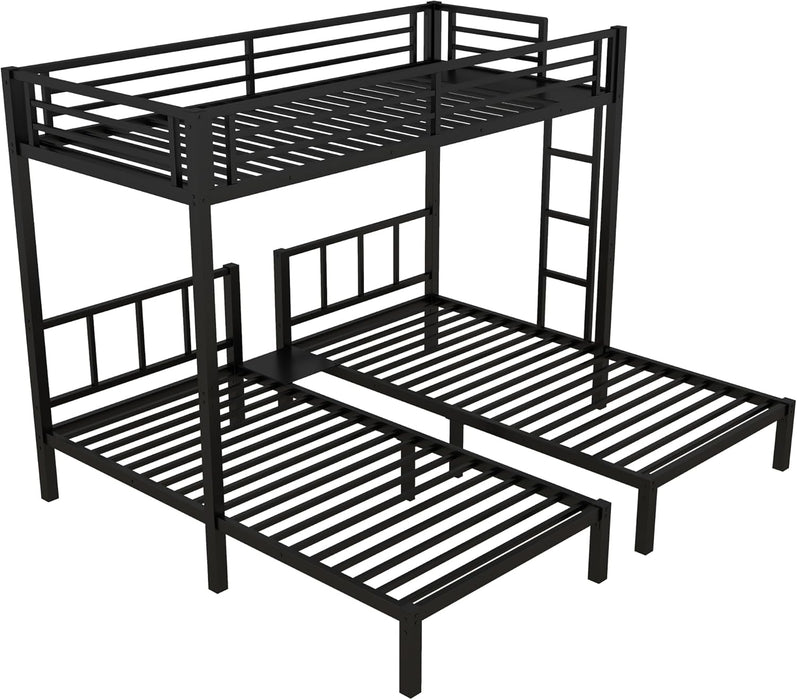 Triple Bunk Bed for Kids, Detachable Metal Twin over Twin over Twin Bunk Bed with Guardrails, Built-In Ladder, Shelf, Converts to 3 Separate Twin Beds, Easy Assembly, Black