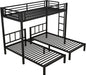 Triple Bunk Bed for Kids, Detachable Metal Twin over Twin over Twin Bunk Bed with Guardrails, Built-In Ladder, Shelf, Converts to 3 Separate Twin Beds, Easy Assembly, Black